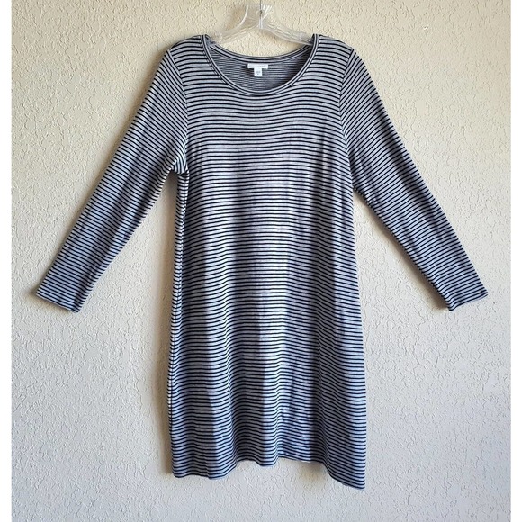 J. Jill Dresses & Skirts - J JILL Women's M T-Shirt Dress Knit Long Sleeve Gray Black Striped Bust 36"